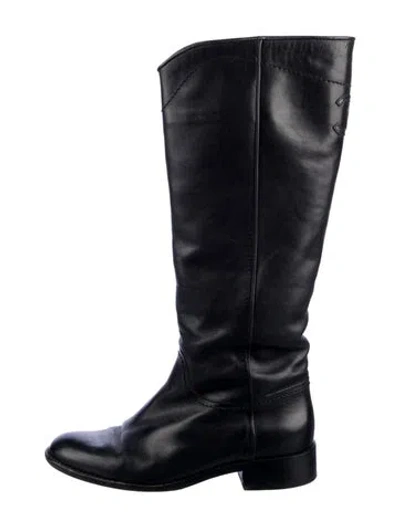 Pre-owned Chanel Interlocking Cc Logo Leather Riding Boots In Black