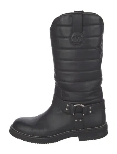 Pre-owned Chanel Interlocking Cc Logo Leather Riding Boots In Black