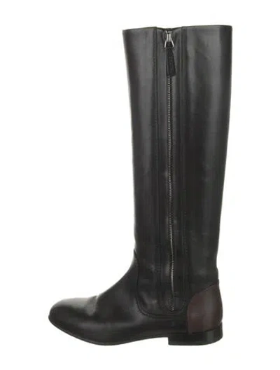 Pre-owned Chanel Interlocking Cc Logo Leather Riding Boots In Black