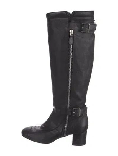 Pre-owned Chanel Interlocking Cc Logo Leather Riding Boots In Black