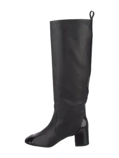 Pre-owned Chanel Interlocking Cc Logo Leather Riding Boots In Black