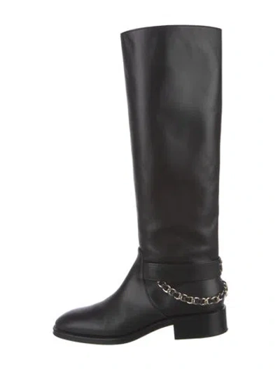 Pre-owned Chanel Interlocking Cc Logo Leather Riding Boots In Black