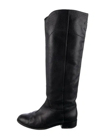 Pre-owned Chanel Interlocking Cc Logo Leather Riding Boots In Black