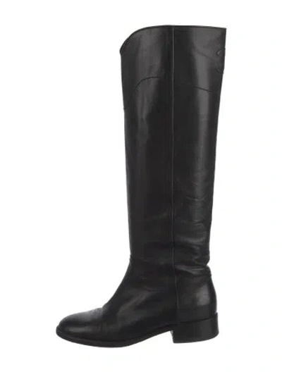 Pre-owned Chanel Interlocking Cc Logo Leather Riding Boots In Black