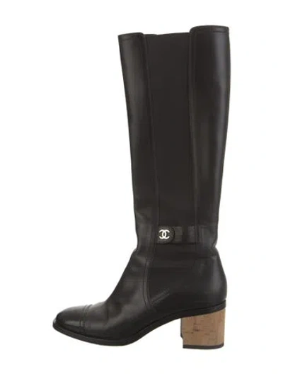 Pre-owned Chanel Interlocking Cc Logo Leather Riding Boots In Black