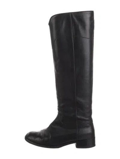Pre-owned Chanel Interlocking Cc Logo Leather Riding Boots In Black