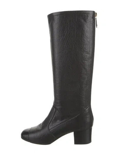 Pre-owned Chanel Interlocking Cc Logo Leather Riding Boots In Black