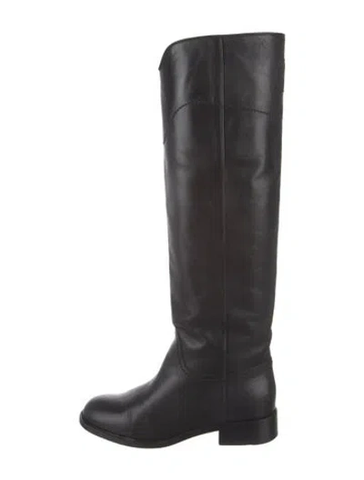 Pre-owned Chanel Interlocking Cc Logo Leather Riding Boots In Black