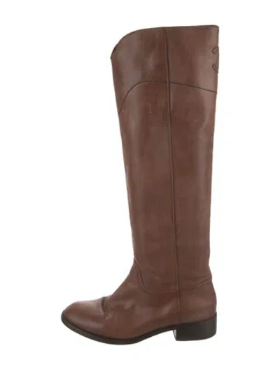 Pre-owned Chanel Interlocking Cc Logo Leather Riding Boots In Brown