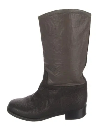 Pre-owned Chanel Interlocking Cc Logo Leather Riding Boots In Gray