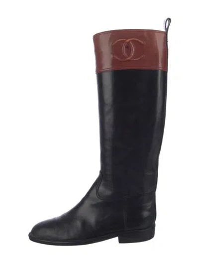 Pre-owned Chanel Interlocking Cc Logo Leather Riding Boots In Multi