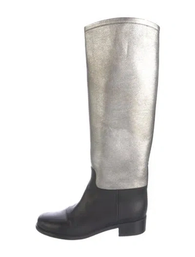 Pre-owned Chanel Interlocking Cc Logo Leather Riding Boots In Multi