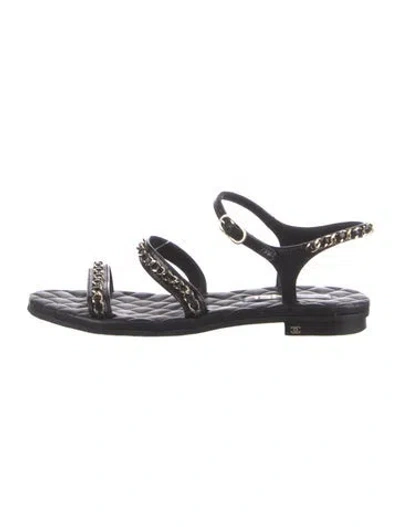 Pre-owned Chanel Interlocking Cc Logo Leather Sandals In Black