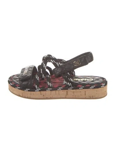 Pre-owned Chanel Interlocking Cc Logo Leather Sandals In Black