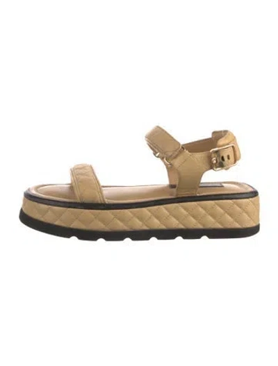 Pre-owned Chanel Interlocking Cc Logo Leather Sandals In Neutrals