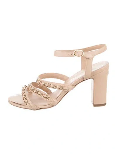 Pre-owned Chanel Interlocking Cc Logo Leather Sandals In Neutrals