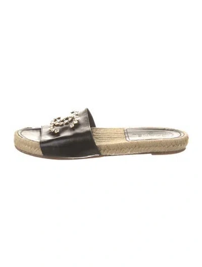 Pre-owned Chanel Interlocking Cc Logo Leather Slides In Black
