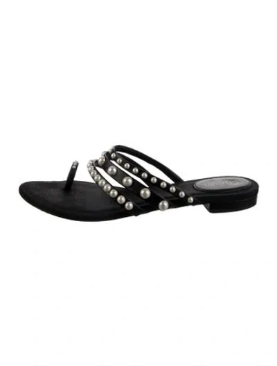 Pre-owned Chanel Interlocking Cc Logo Leather Slides In Black