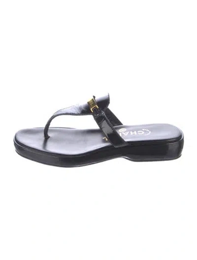 Pre-owned Chanel Interlocking Cc Logo Leather Slides In Black