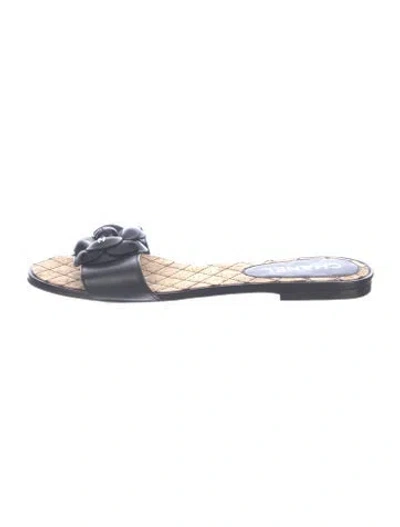 Pre-owned Chanel Interlocking Cc Logo Leather Slides In Blue
