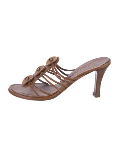 Pre-owned Chanel Interlocking Cc Logo Leather Slides In Brown