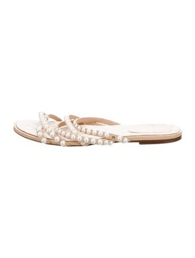 Pre-owned Chanel Interlocking Cc Logo Leather Slides In Neutral