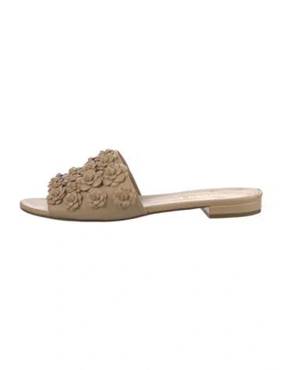 Pre-owned Chanel Interlocking Cc Logo Leather Slides In Neutrals