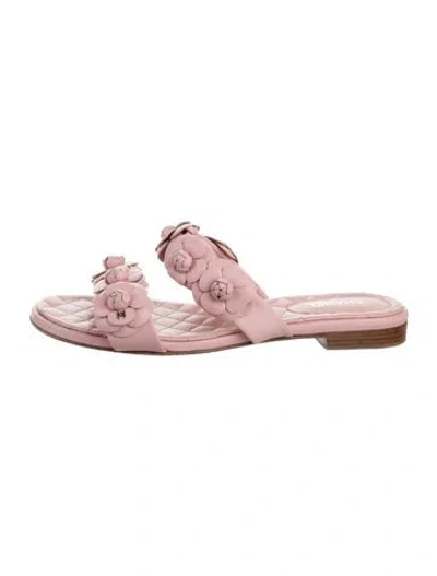 Pre-owned Chanel Interlocking Cc Logo Leather Slides In Pink