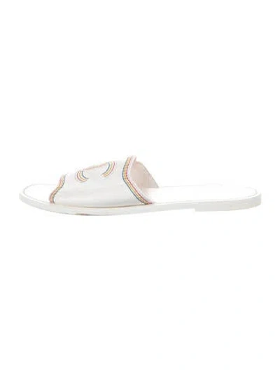 Pre-owned Chanel Interlocking Cc Logo Leather Slides In White