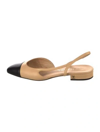 Pre-owned Chanel Interlocking Cc Logo Leather Slingback Flats