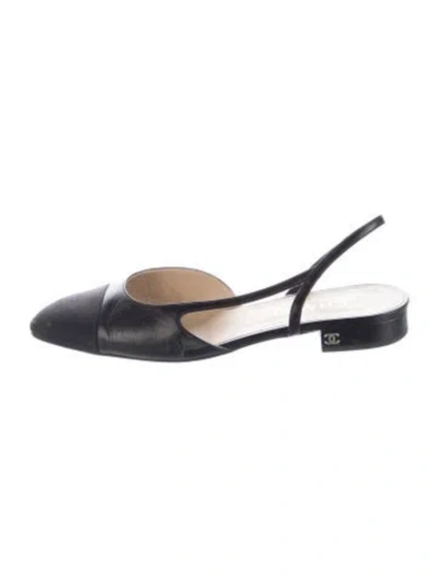 Pre-owned Chanel Interlocking Cc Logo Leather Slingback Flats In Black