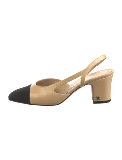 Pre-owned Chanel Interlocking Cc Logo Leather Slingback Pumps