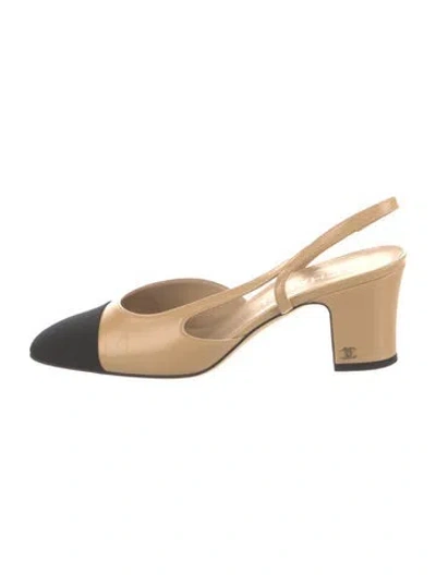 Pre-owned Chanel Interlocking Cc Logo Leather Slingback Pumps