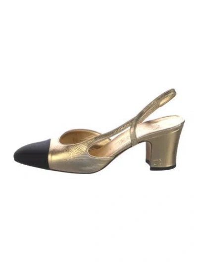 Pre-owned Chanel Interlocking Cc Logo Leather Slingback Pumps