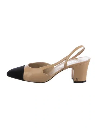 Pre-owned Chanel Interlocking Cc Logo Leather Slingback Pumps