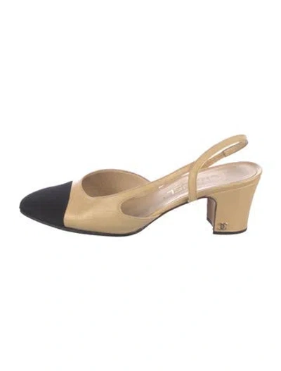 Pre-owned Chanel Interlocking Cc Logo Leather Slingback Pumps