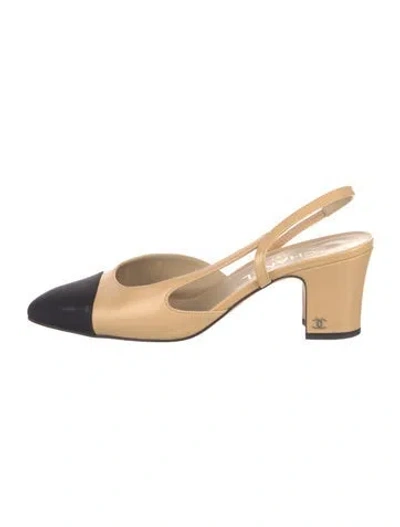 Pre-owned Chanel Interlocking Cc Logo Leather Slingback Pumps