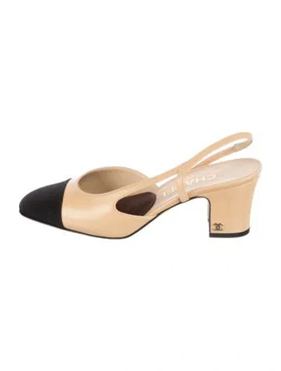 Pre-owned Chanel Interlocking Cc Logo Leather Slingback Pumps