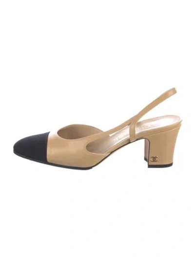 Pre-owned Chanel Interlocking Cc Logo Leather Slingback Pumps