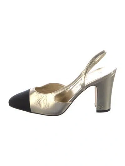 Pre-owned Chanel Interlocking Cc Logo Leather Slingback Pumps