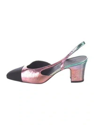 Pre-owned Chanel Interlocking Cc Logo Leather Slingback Pumps