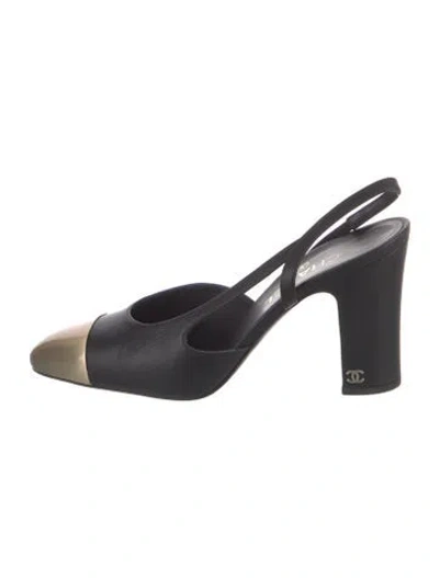 Pre-owned Chanel Interlocking Cc Logo Leather Slingback Pumps In Black