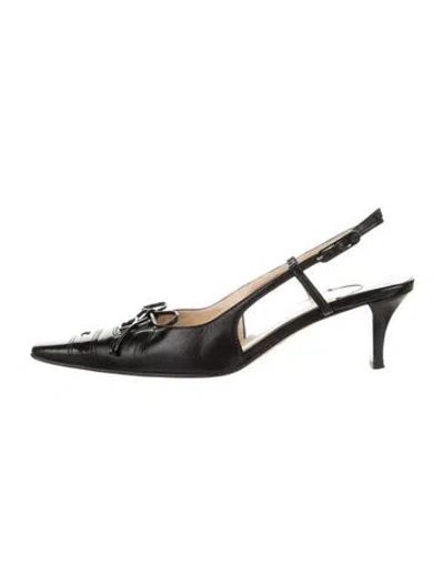 Pre-owned Chanel Interlocking Cc Logo Leather Slingback Pumps In Black