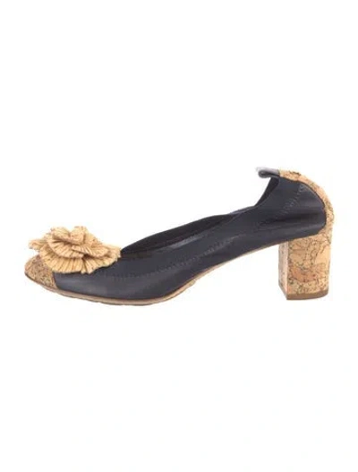 Pre-owned Chanel Interlocking Cc Logo Leather Slingback Pumps In Blue
