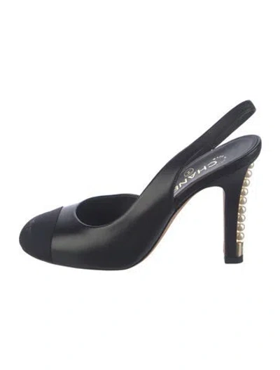 Pre-owned Chanel Interlocking Cc Logo Leather Slingback Pumps In Blue