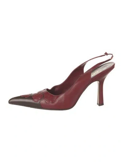 Pre-owned Chanel Interlocking Cc Logo Leather Slingback Pumps In Red