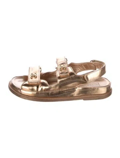 Pre-owned Chanel Interlocking Cc Logo Leather Slingback Sandals