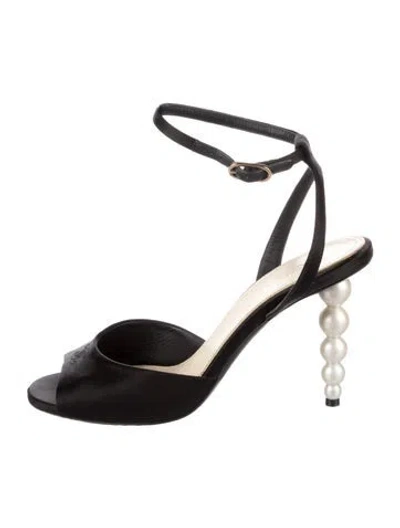 Pre-owned Chanel Interlocking Cc Logo Leather Slingback Sandals In Black