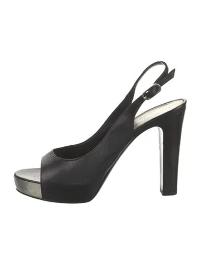 Pre-owned Chanel Interlocking Cc Logo Leather Slingback Sandals In Black