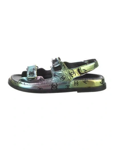 Pre-owned Chanel Interlocking Cc Logo Leather Slingback Sandals In Multi